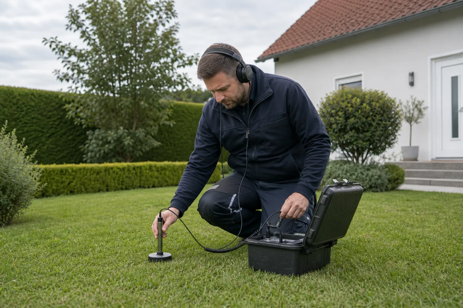 Akustische Leckortung im Garten mit Bodenmikrofon