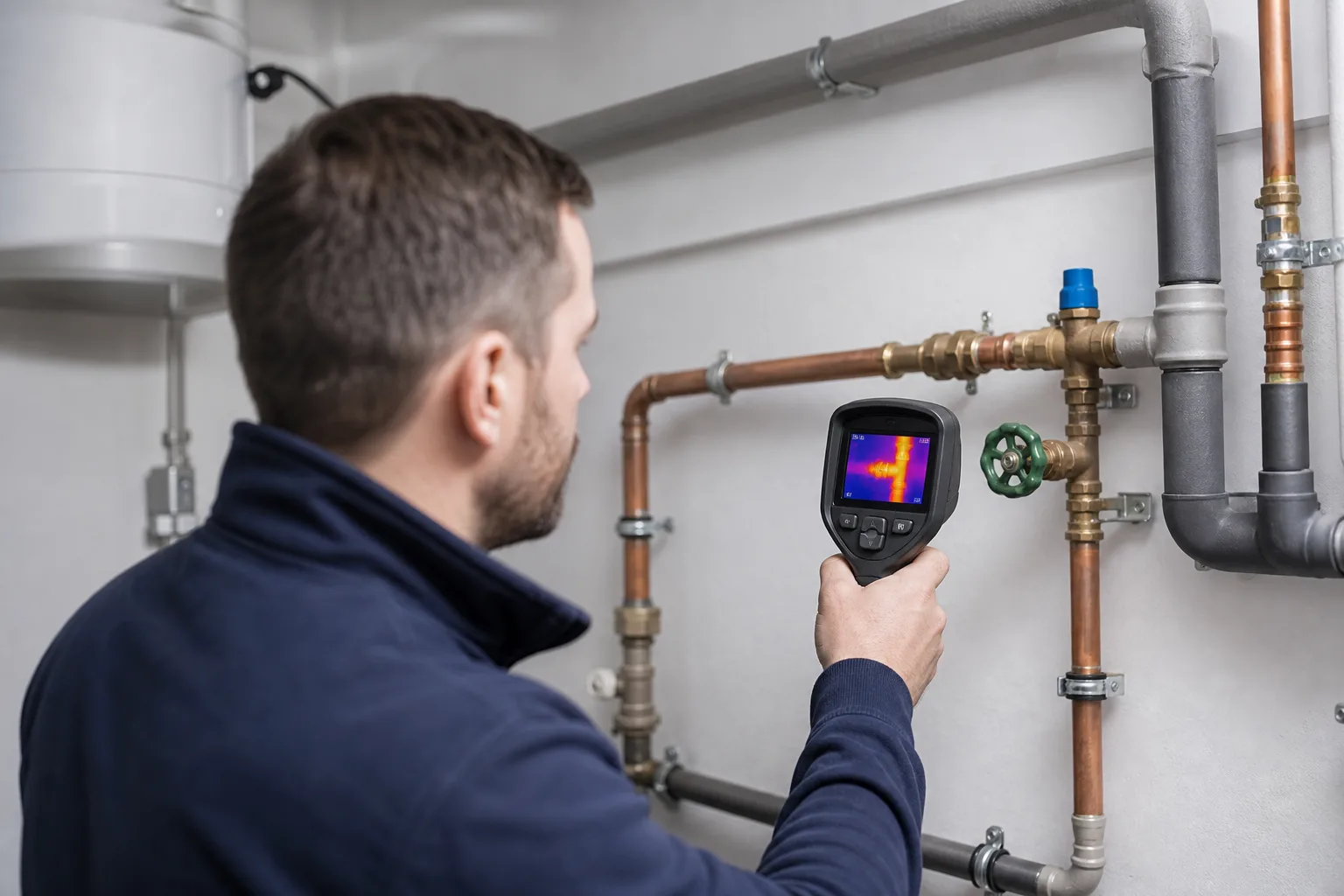 Thermografie an Wasserleitung im Technikraum/Keller