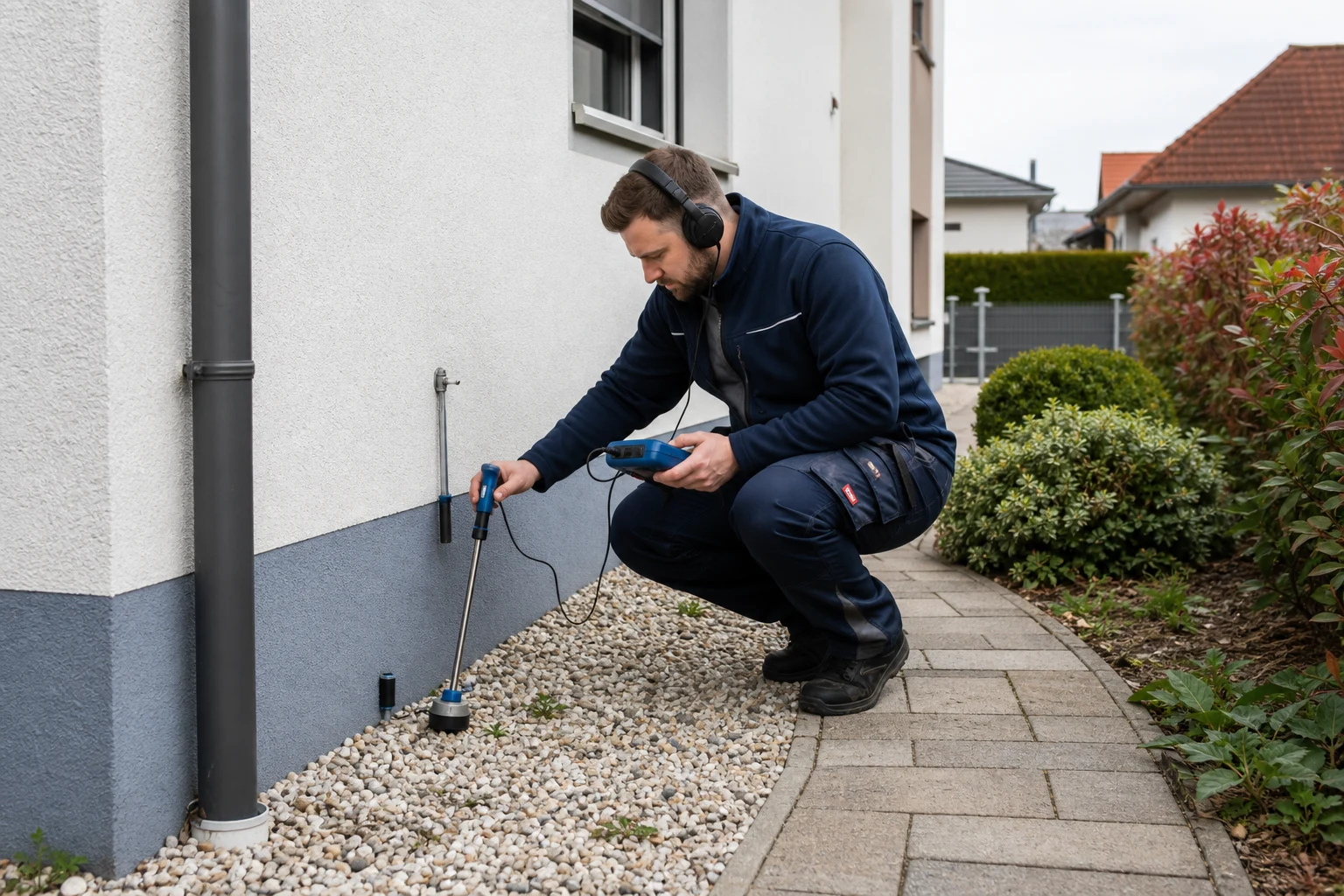 Kontrolle einer Aussenleitung im Hof- oder Gartenbereich eines Wohnobjekts in Gaenserndorf