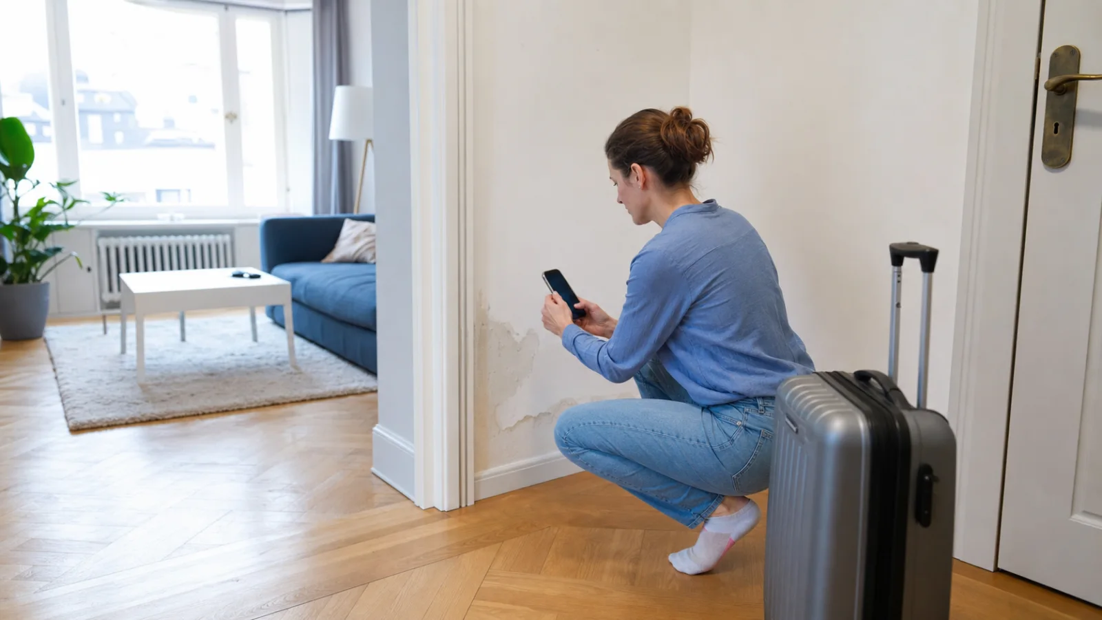 Neue Bewohnerin dokumentiert einen Feuchtefleck bei der Wohnungsübernahme