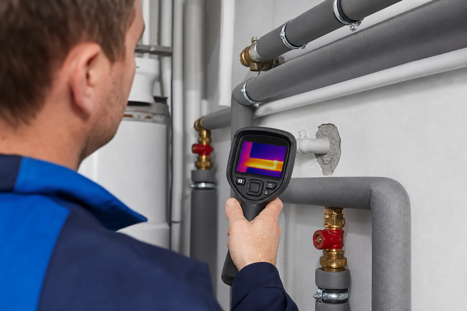 Thermografie an einer gedämmten Warmwasserleitung
