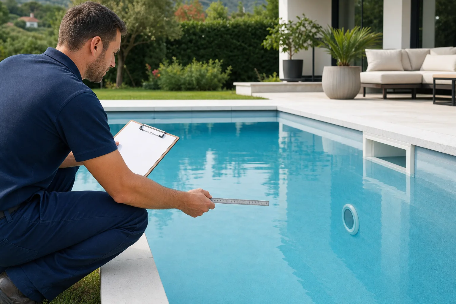 Wasserstand an Skimmer und Rücklauf dokumentieren