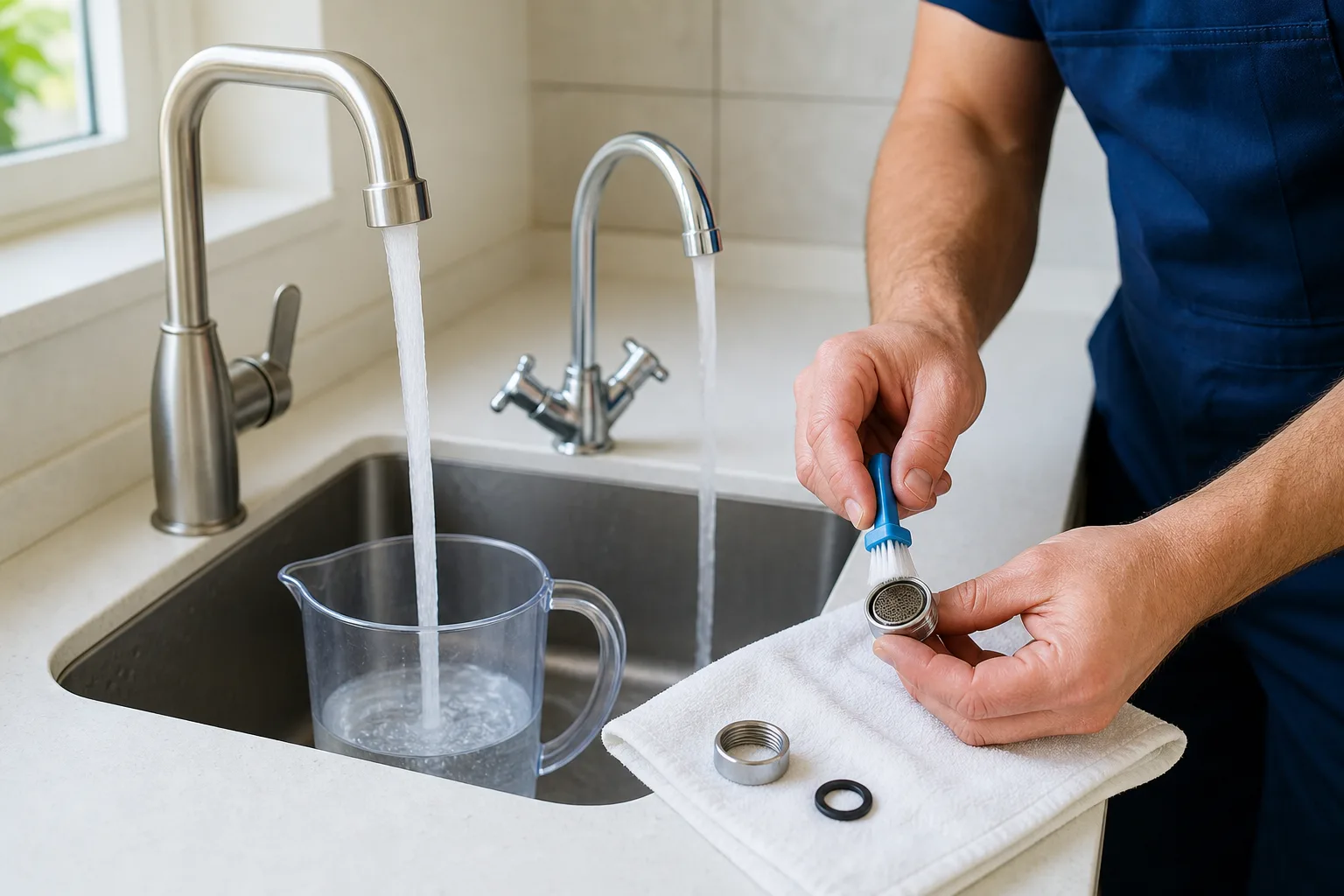 Strahlregler und Durchfluss an zwei Armaturen vergleichen
