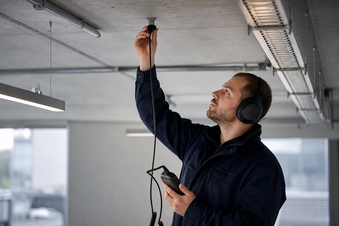 Akustische Prüfung an verdeckter Sprinklerleitung