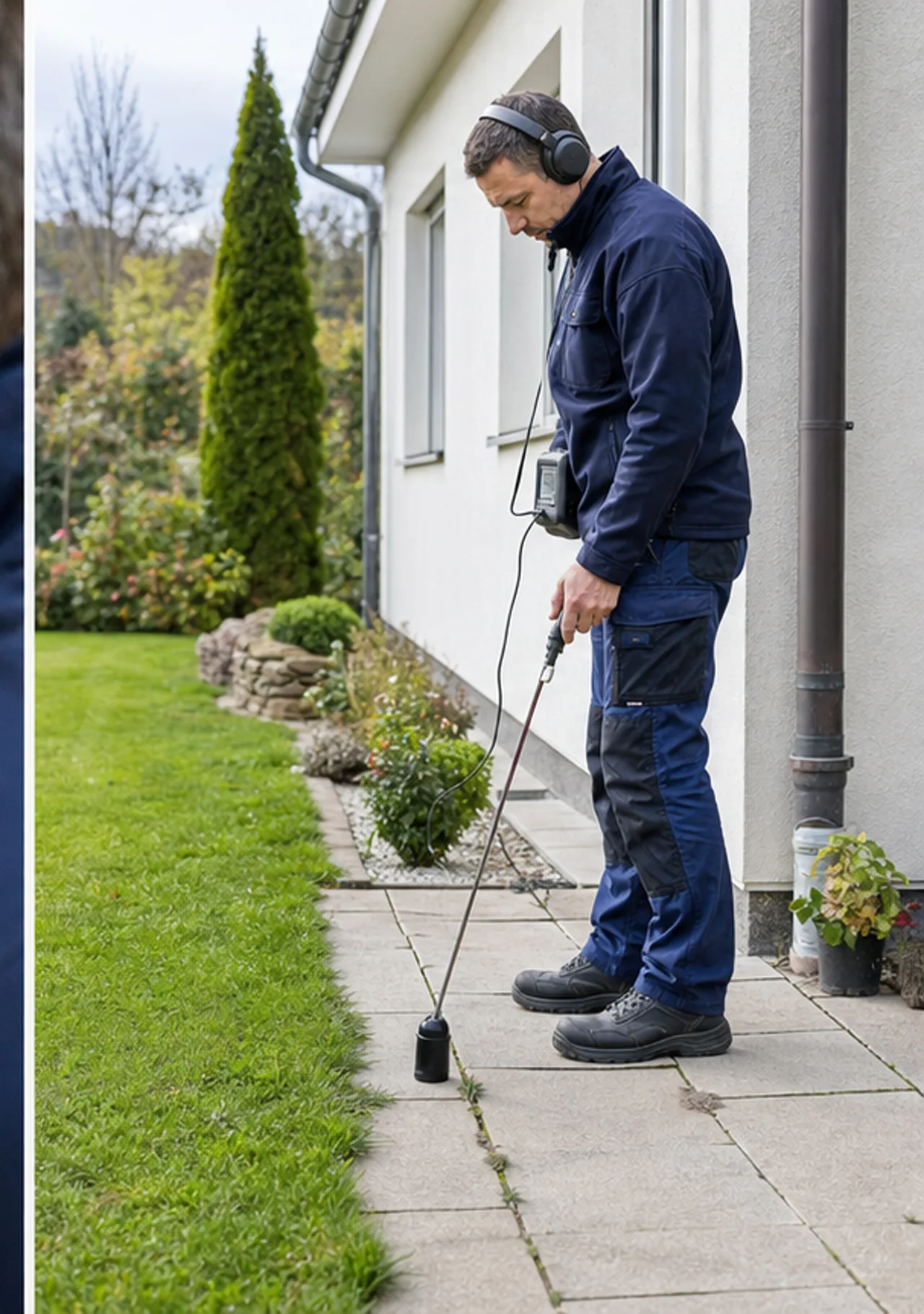 Akustische Prüfung einer Außenleitung im Garten