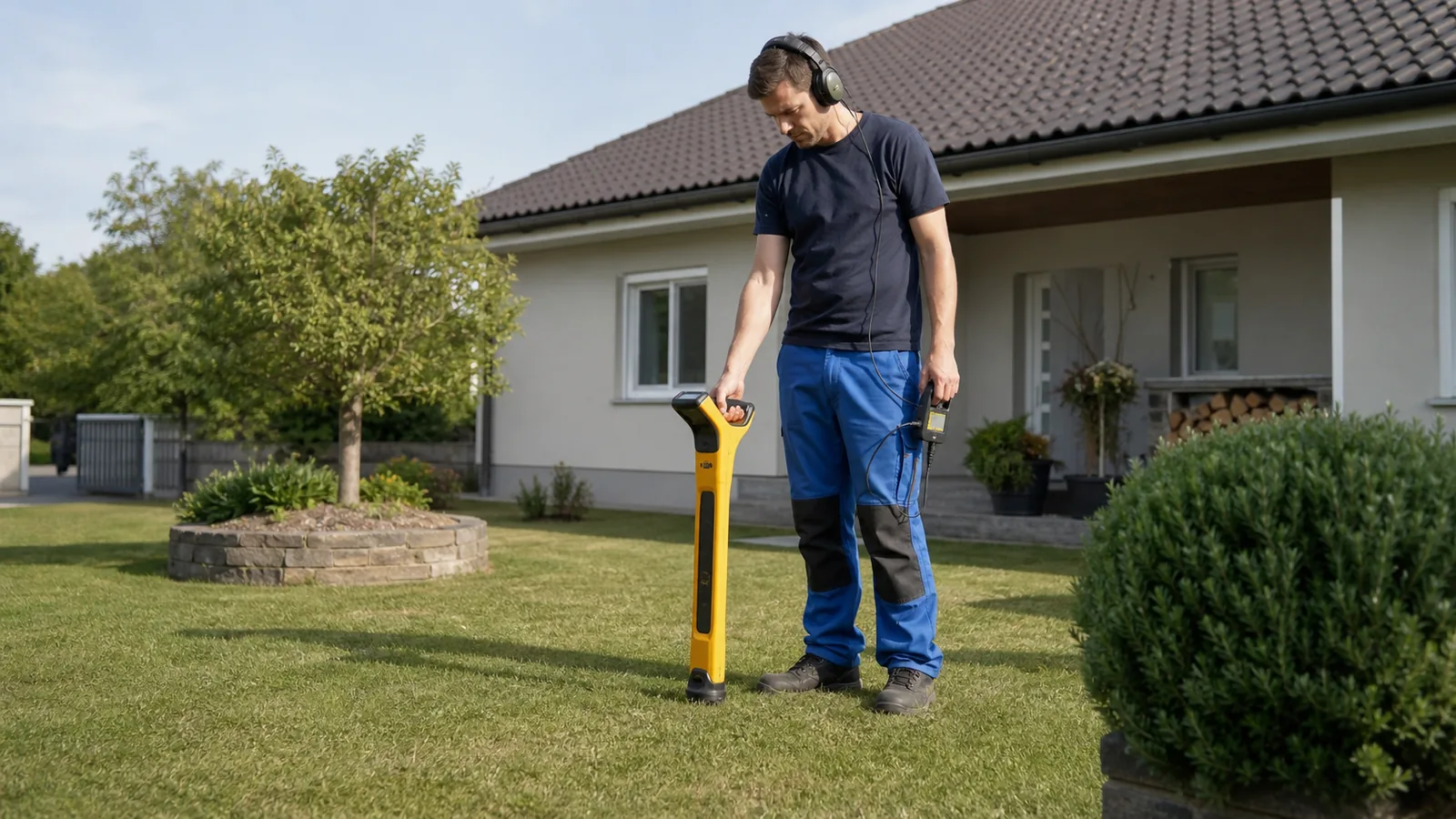 Leitungsortung im Garten vor einer Grabung