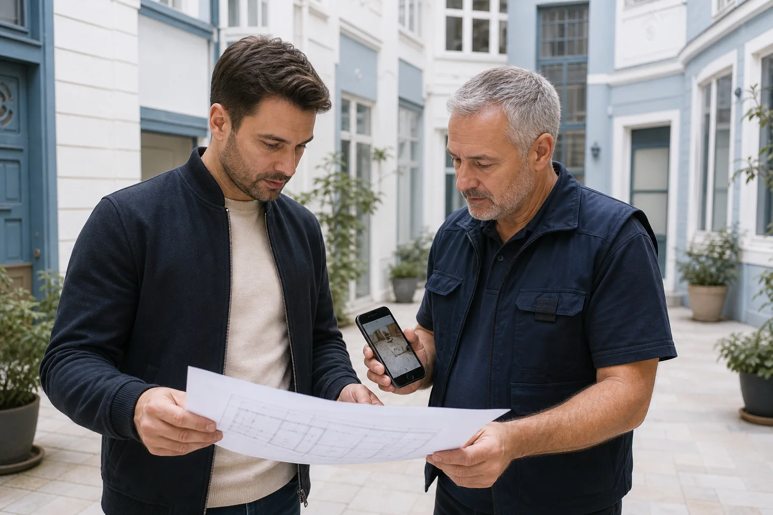 Hausverwaltung und Techniker koordinieren den Schaden