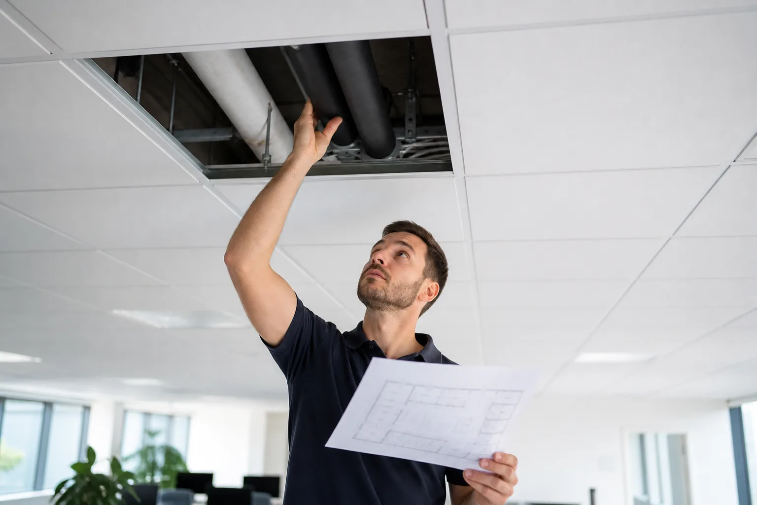 Systemskizze über einer abgehängten Decke