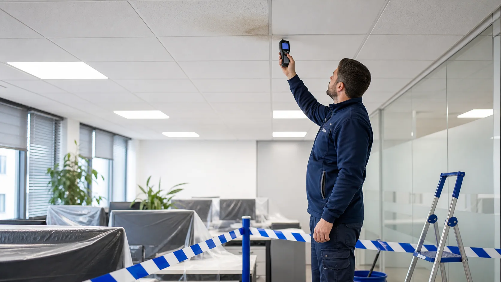 Feuchtigkeit in der abgehängten Decke von Büro oder Gewerbe: sicher prüfen und Betrieb schützen