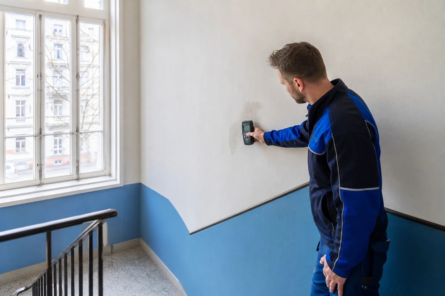 Feuchtemessung bei einem Wasserschaden in einem Brigittenauer Mehrparteienhaus
