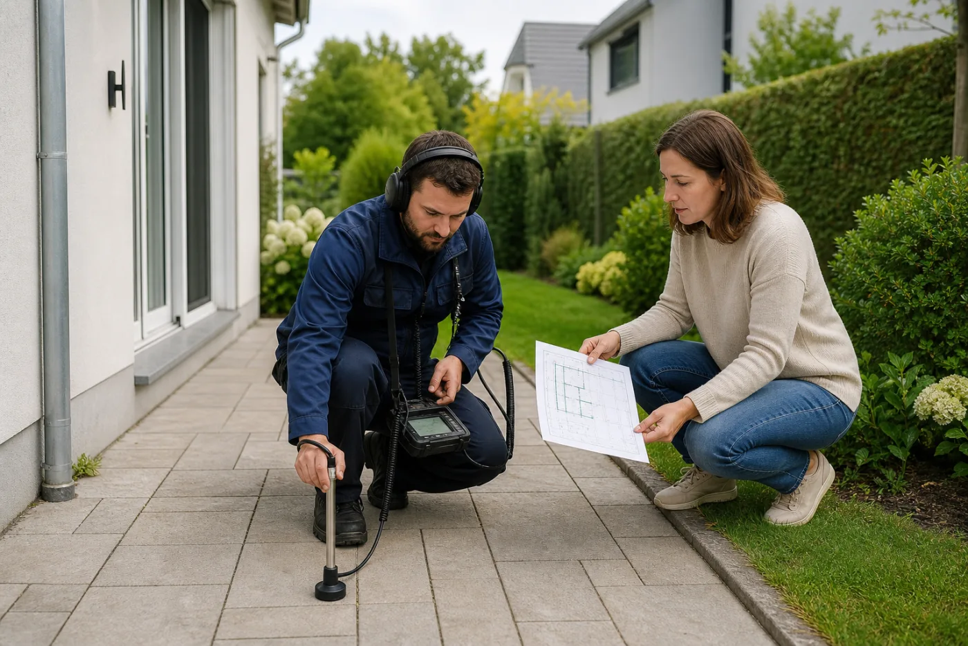 Akustische Prüfung einer Gartenleitung in Liesing