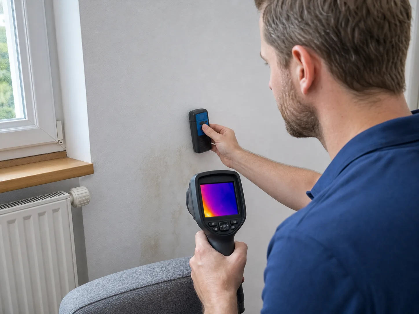 Feuchte- und Thermografie-Vergleich an einer Wand