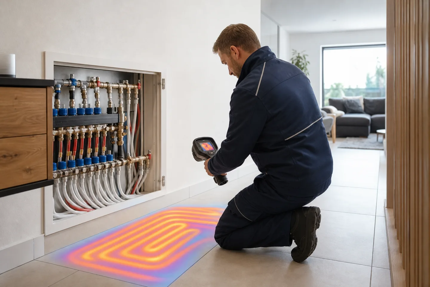 Leckortung an der Fußbodenheizung: Heizkreis, Druckprüfung, Thermografie und Tracergas richtig einordnen
