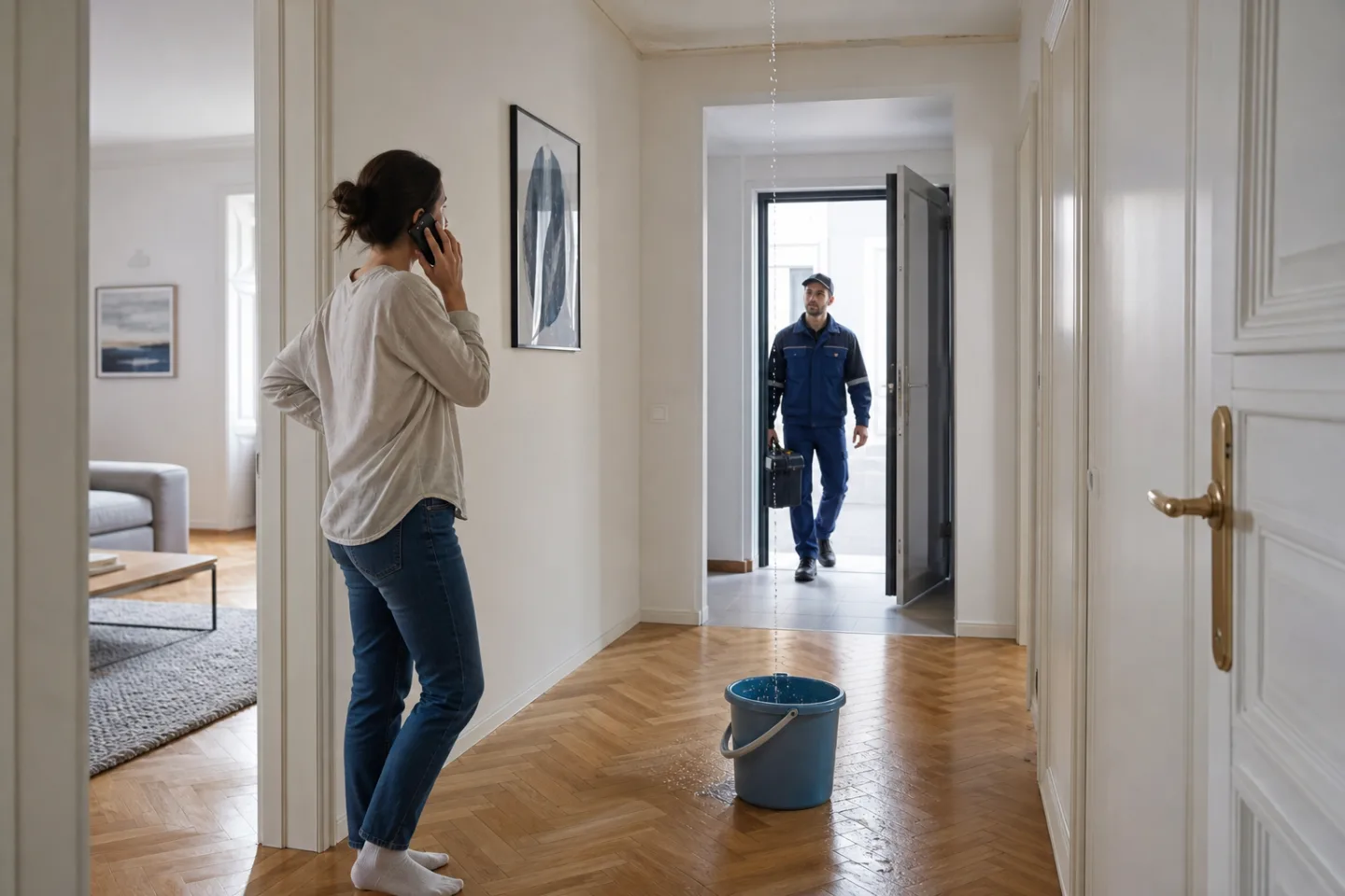 Wasser tropft von der Decke, Nachbar nicht erreichbar: sichere Schritte für Wohnung und Hausverwaltung