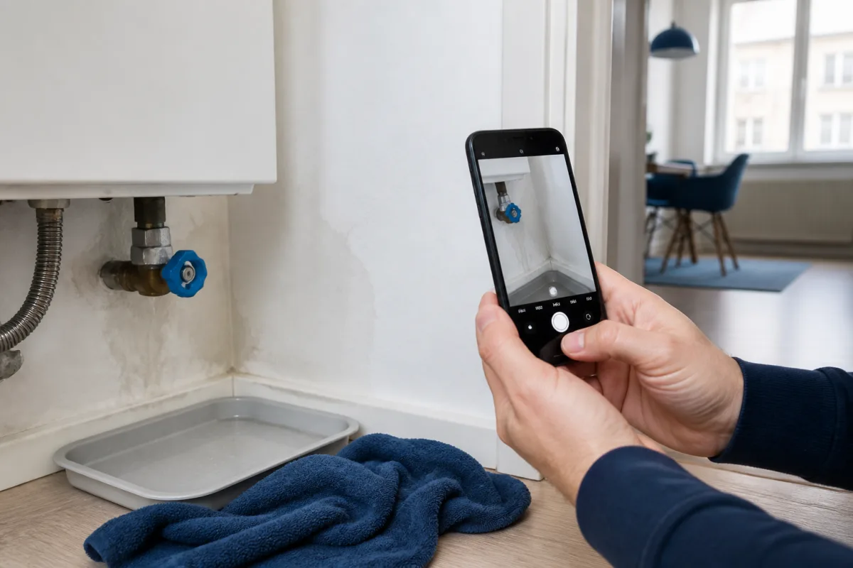 Kleinen Boiler-Wasserschaden mit Smartphone dokumentieren