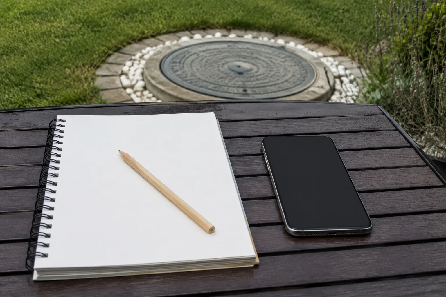 Notizbuch und Smartphone für die Dokumentation im Garten