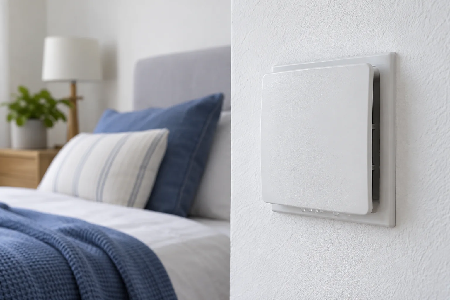 Einzelne Kondensattropfen an der Unterkante einer dezentralen Lüftungsblende