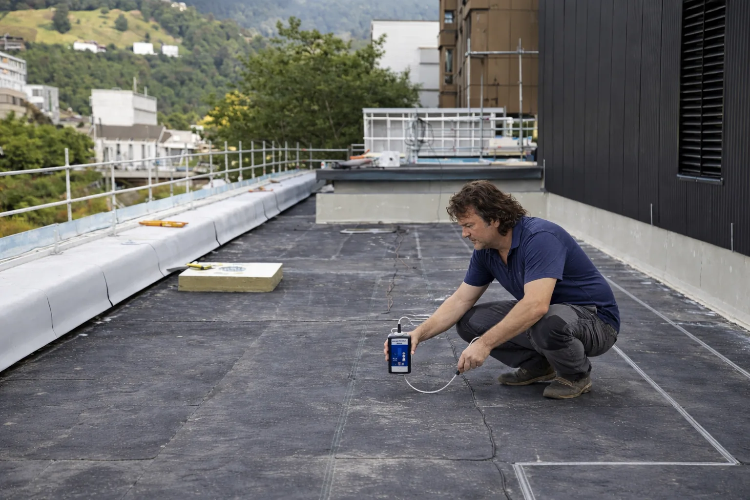 Leckortung im Außenbereich auf einem Flachdach in Wien
